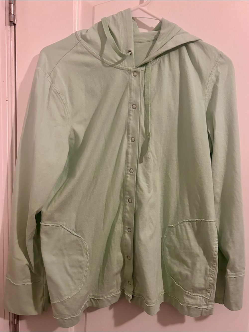 Light Mint Snap-Front Hooded Utility Jacket